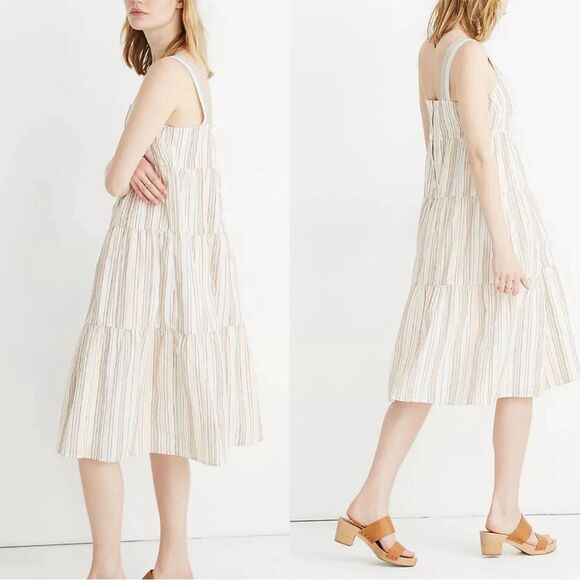 Madewell Rainbow Striped Button Back Tiered Dress Multicolor Cotton Sz 12T - Picture 1 of 10